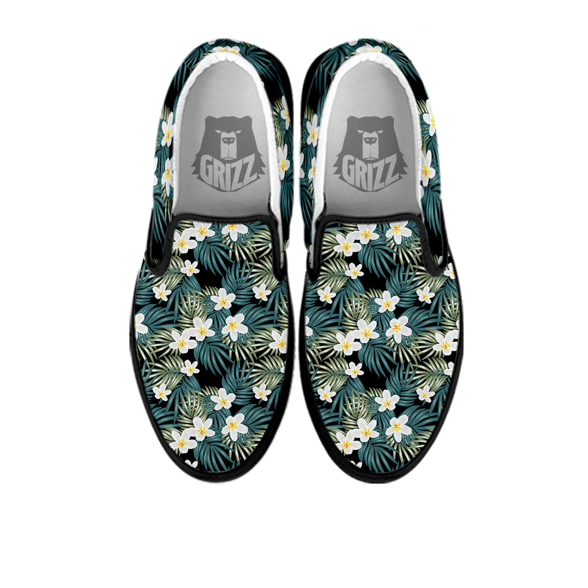 Frangipani Flower Print Pattern Black Slip On Shoes-grizzshop