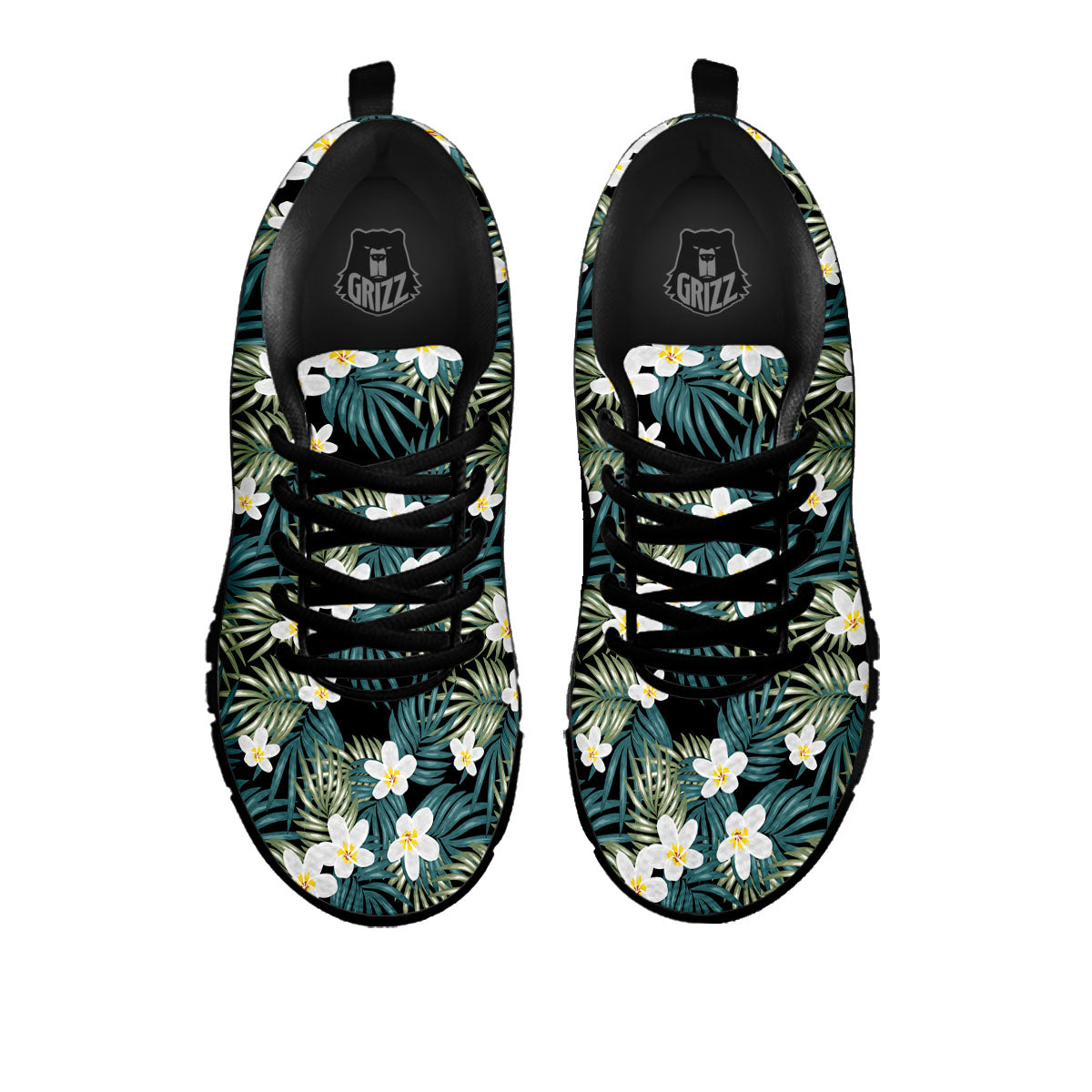Frangipani Flower Print Pattern Black Sneaker-grizzshop