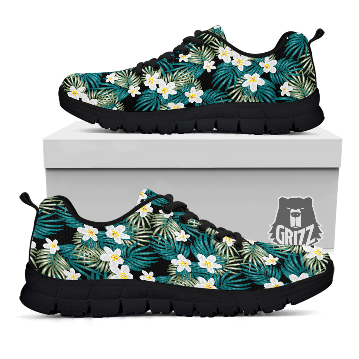 Frangipani Flower Print Pattern Black Sneaker-grizzshop