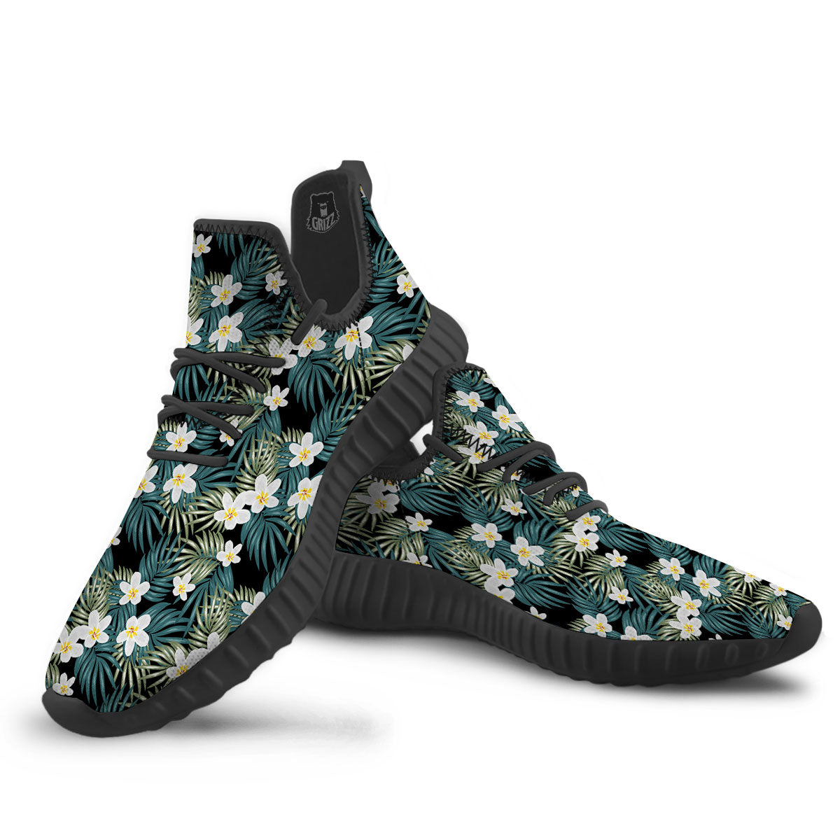 Frangipani Flower Print Pattern Black Walking Shoes-grizzshop