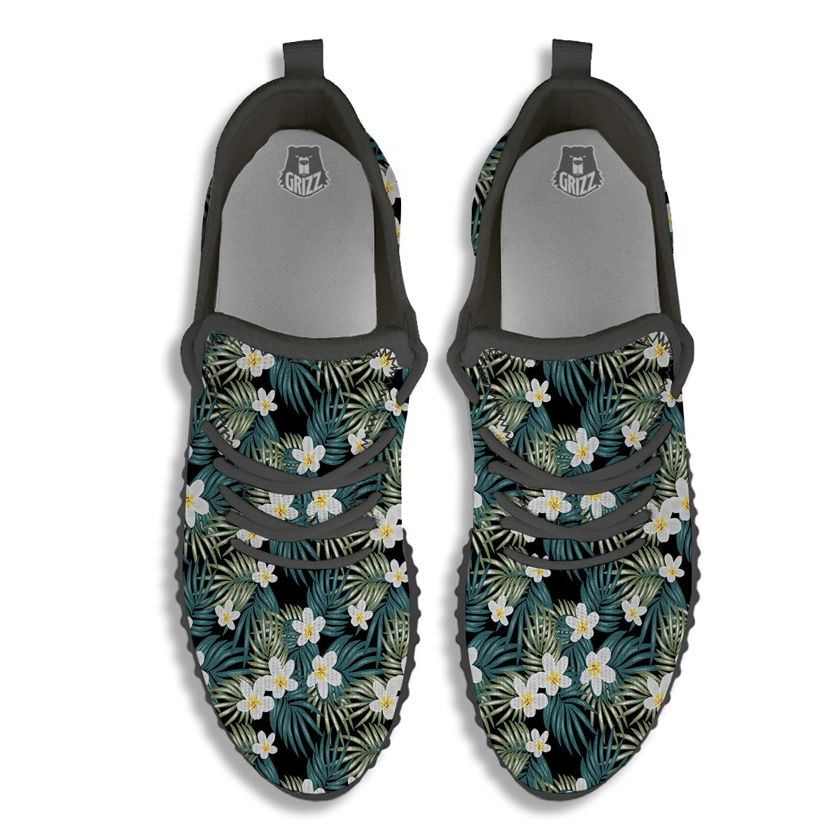Frangipani Flower Print Pattern Black Walking Shoes-grizzshop