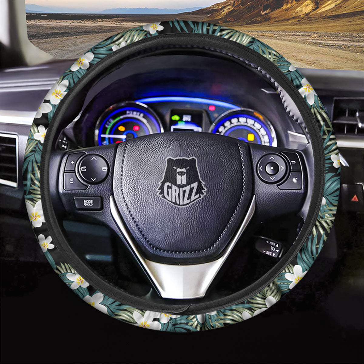 Frangipani Flower Print Pattern Car Steering Wheel Cover-grizzshop