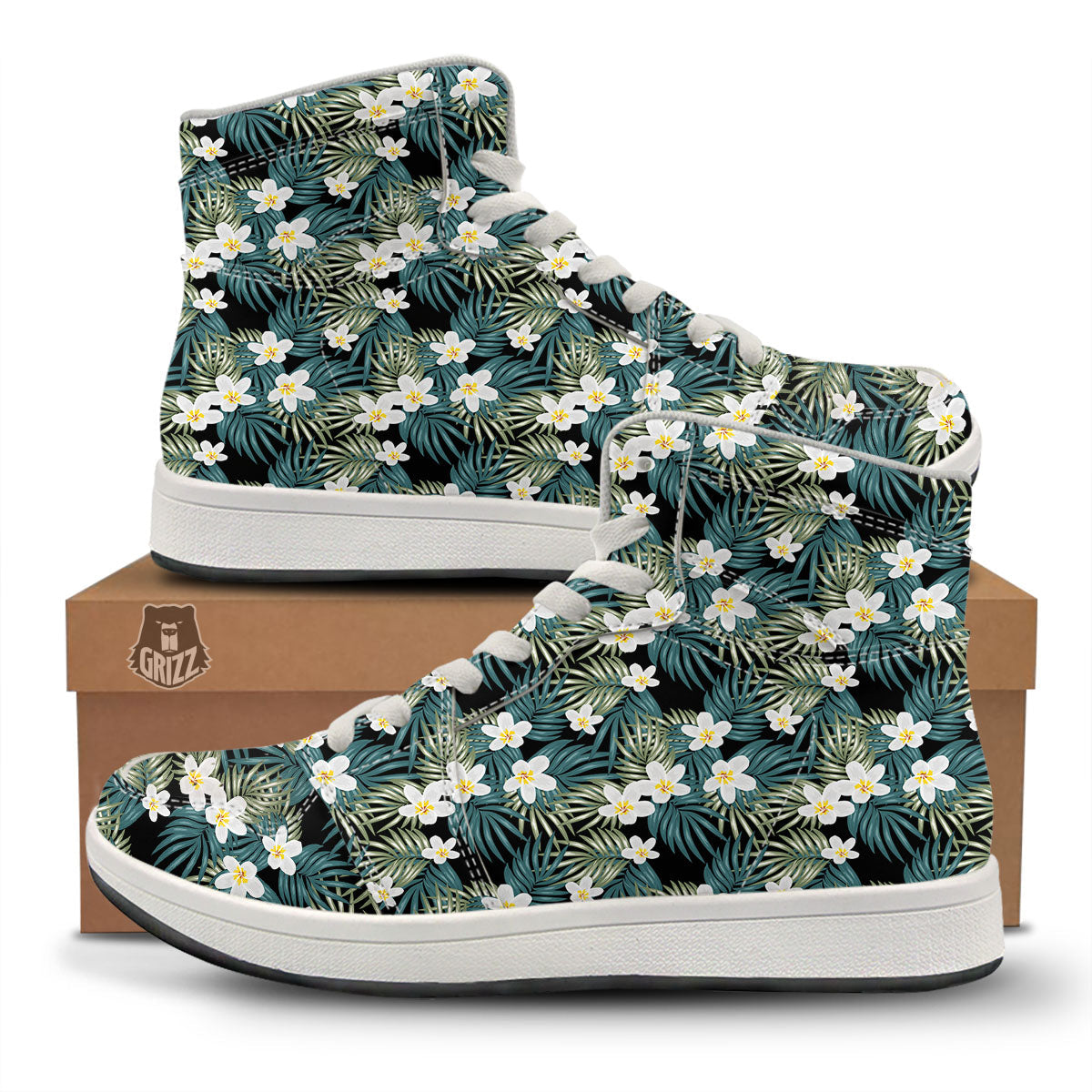Frangipani Flower Print Pattern High Top Sneakers-grizzshop