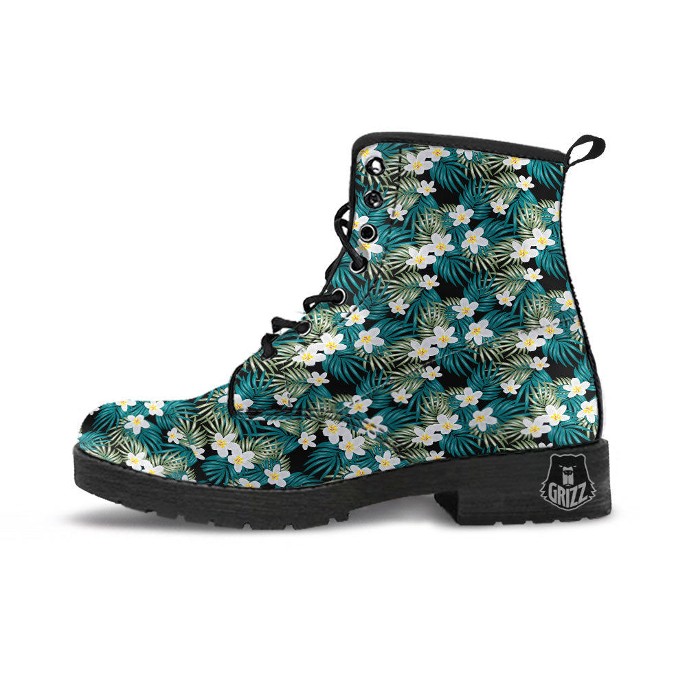 Frangipani Flower Print Pattern Leather Boots-grizzshop