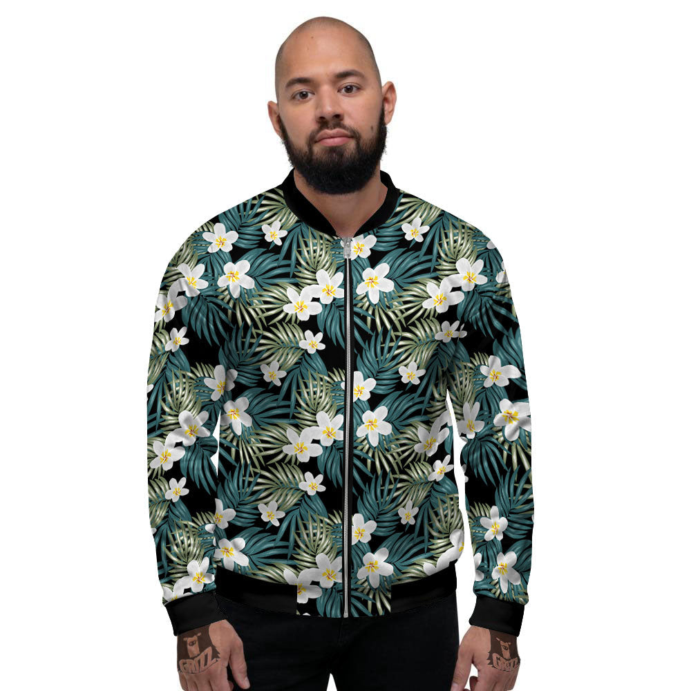 Frangipani Flower Print Pattern Men's Bomber Jacket-grizzshop