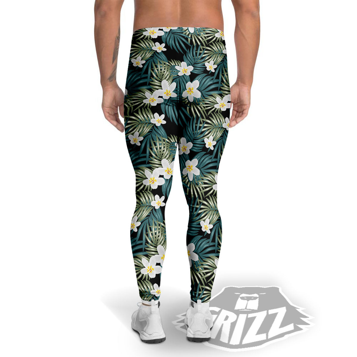 Frangipani Flower Print Pattern Men's Leggings-grizzshop