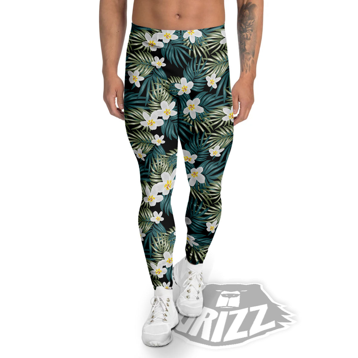 Frangipani Flower Print Pattern Men's Leggings-grizzshop