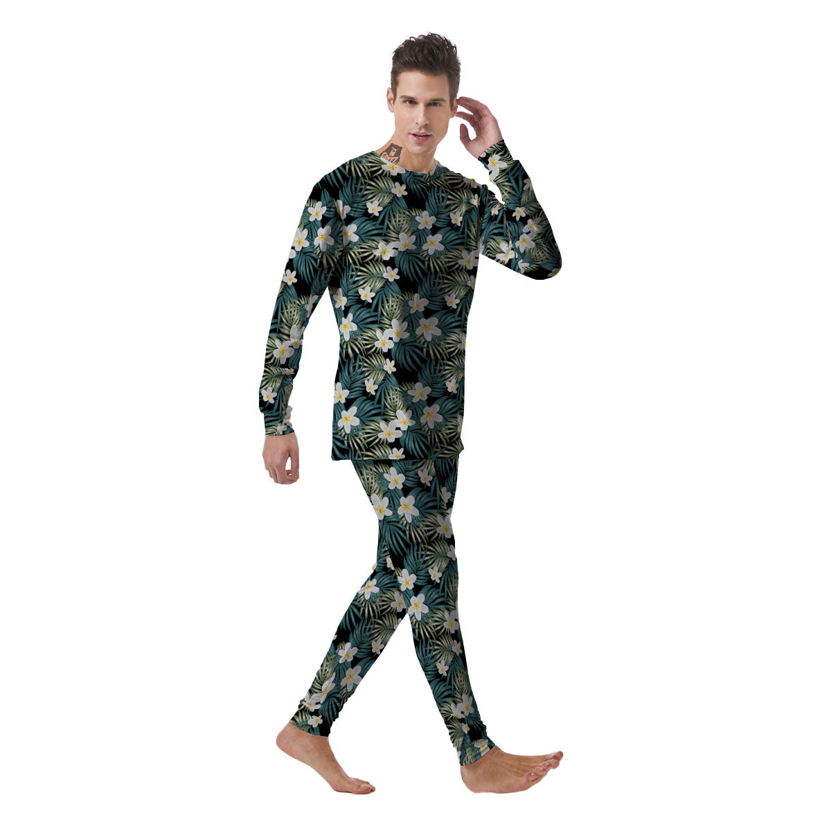 Frangipani Flower Print Pattern Men's Pajamas-grizzshop