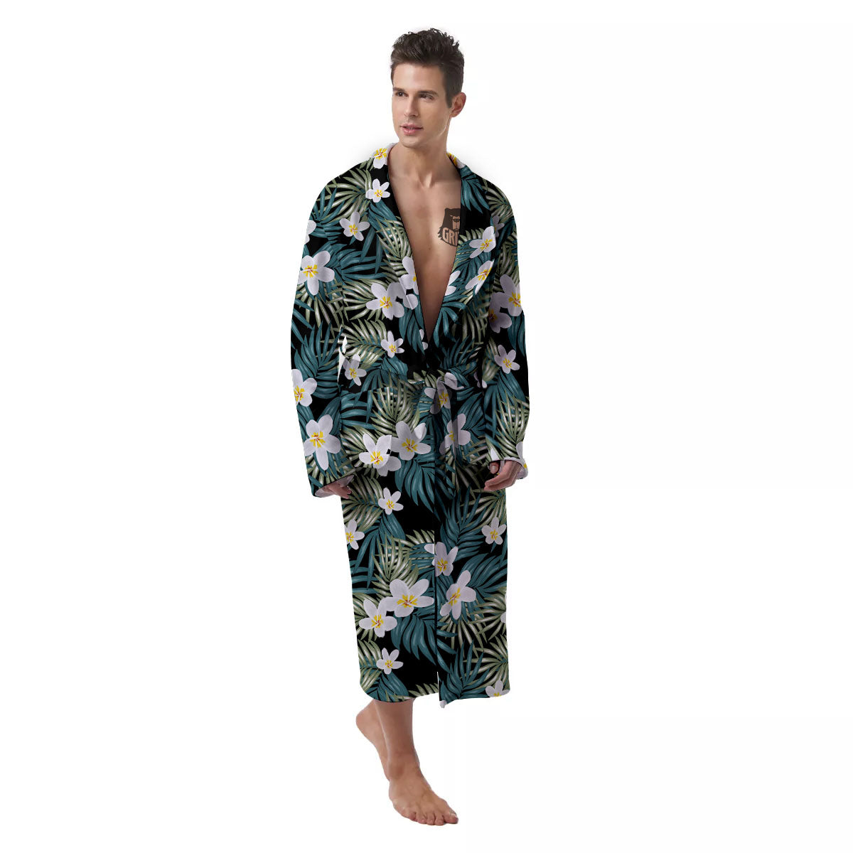 Frangipani Flower Print Pattern Men's Robe-grizzshop