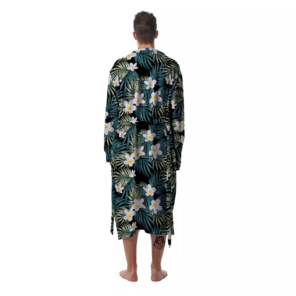 Frangipani Flower Print Pattern Men's Robe-grizzshop