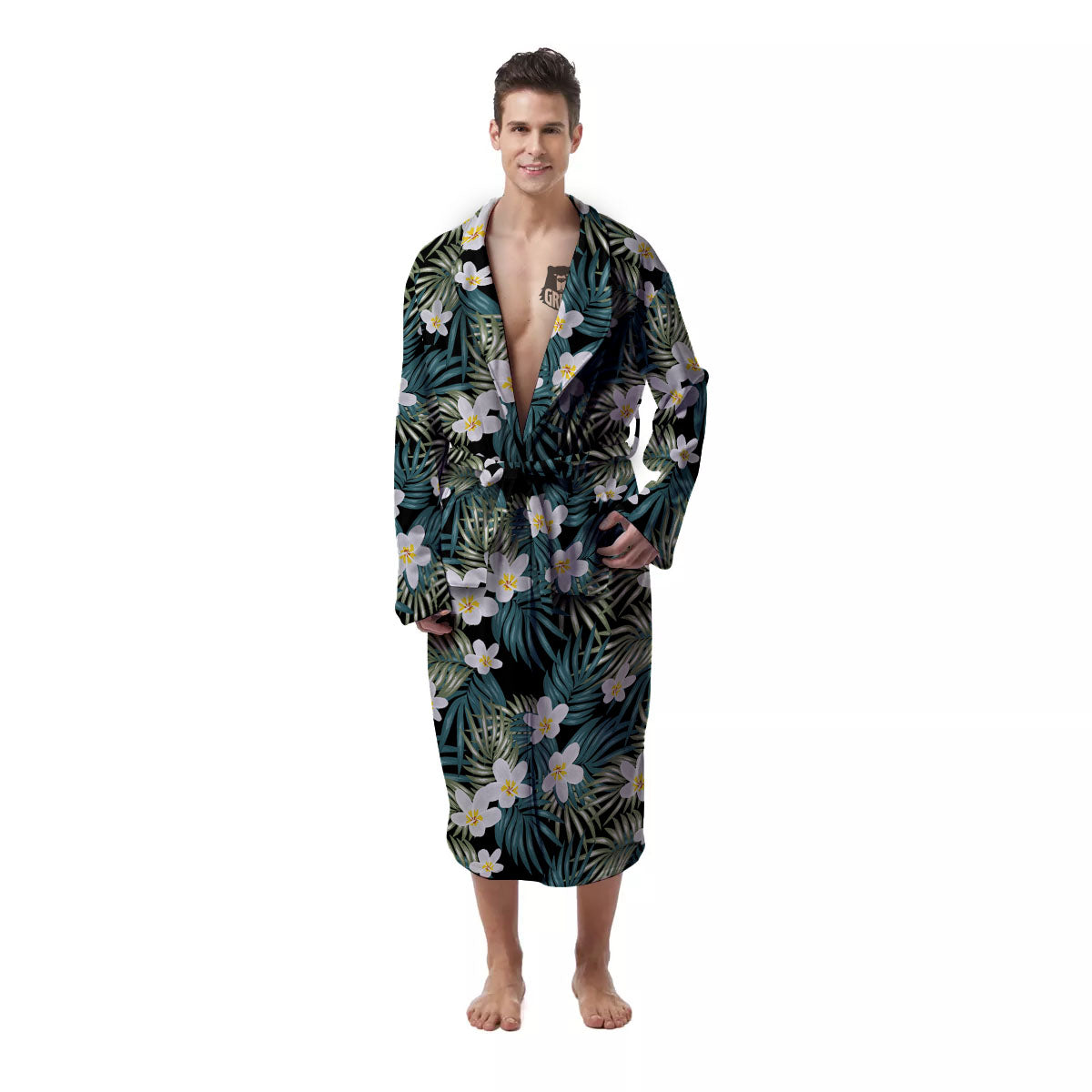 Frangipani Flower Print Pattern Men's Robe-grizzshop