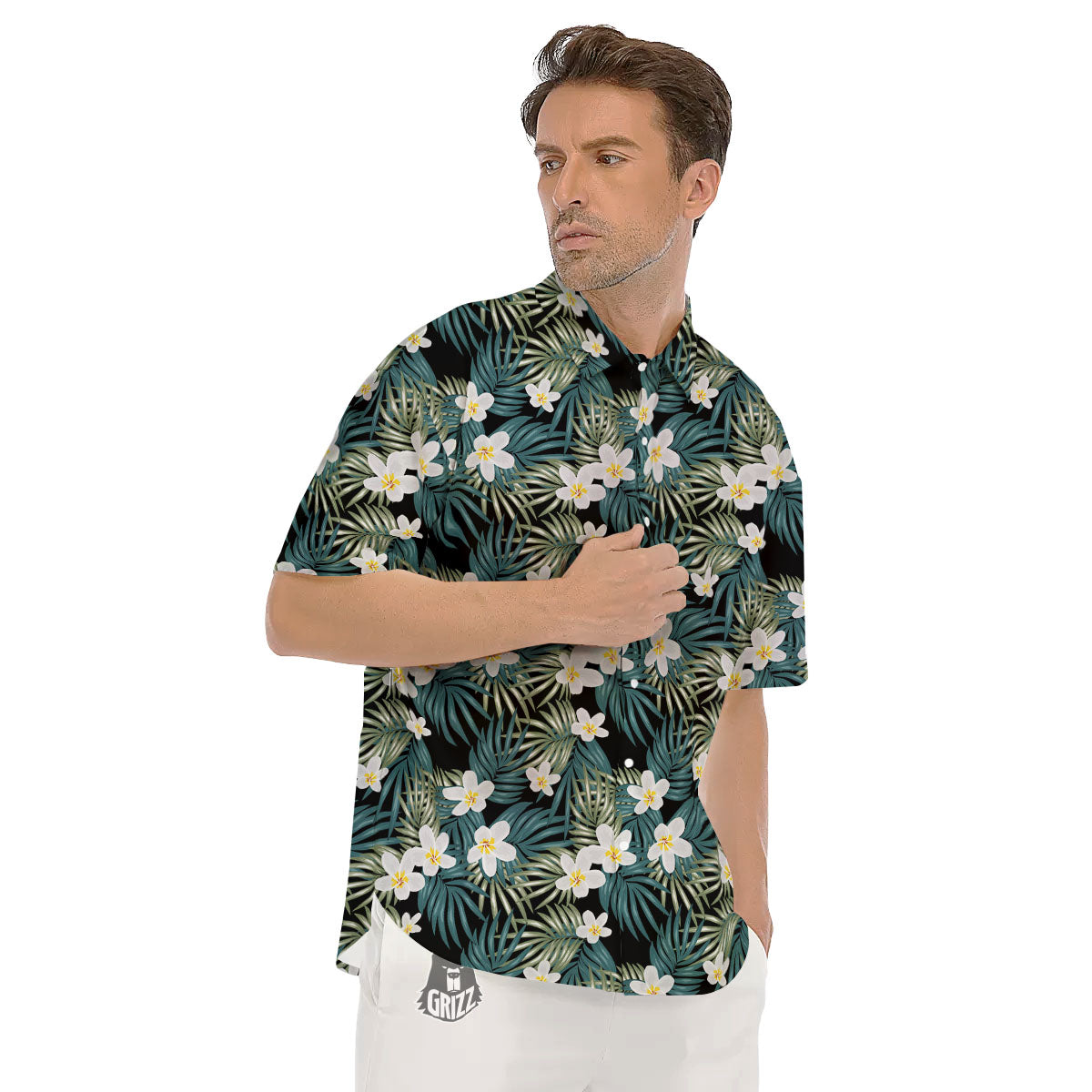 Frangipani Flower Print Pattern Men's Short Sleeve Shirts-grizzshop