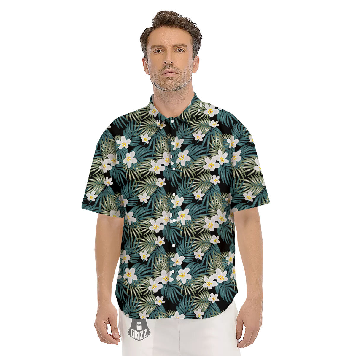 Frangipani Flower Print Pattern Men's Short Sleeve Shirts-grizzshop