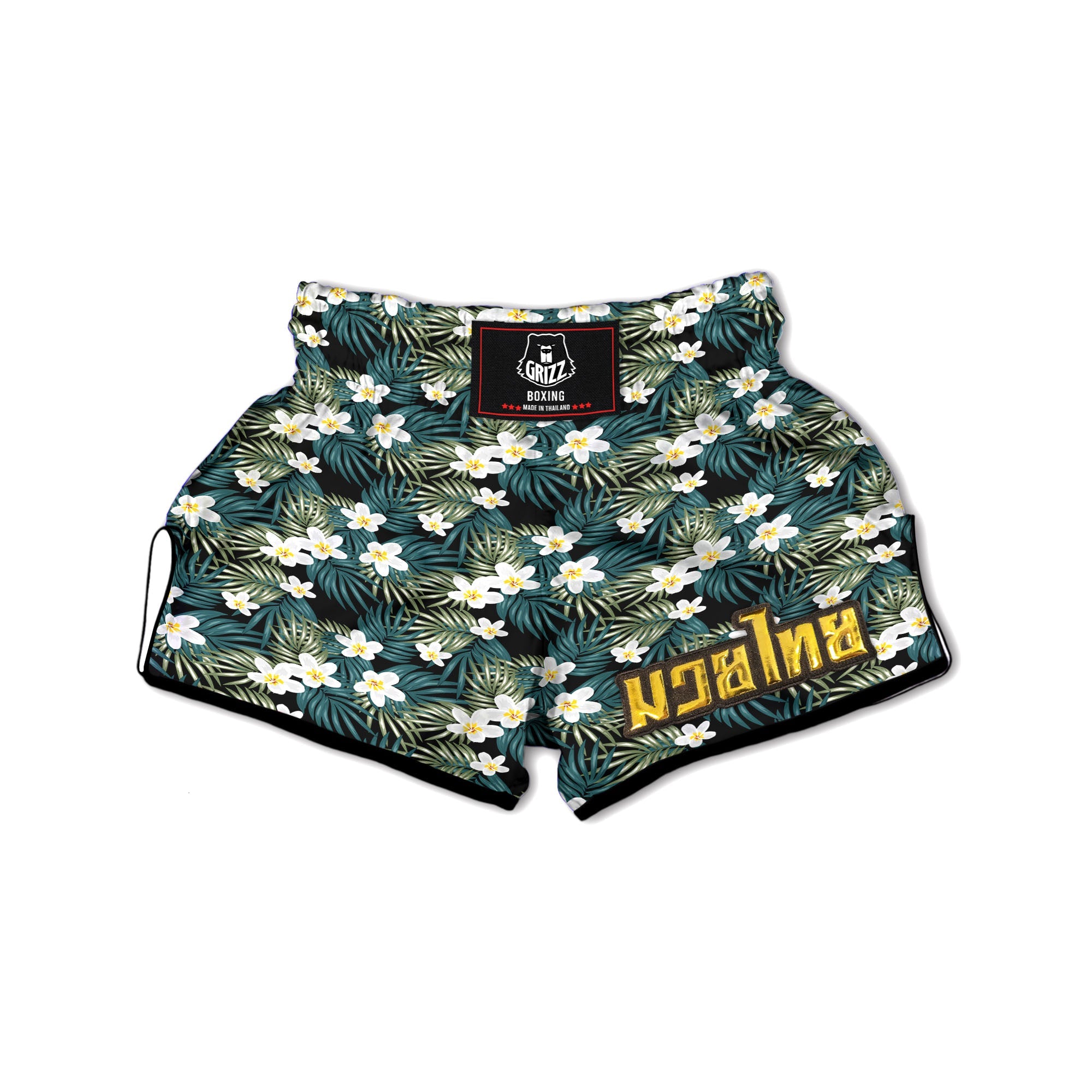 Frangipani Flower Print Pattern Muay Thai Boxing Shorts-grizzshop