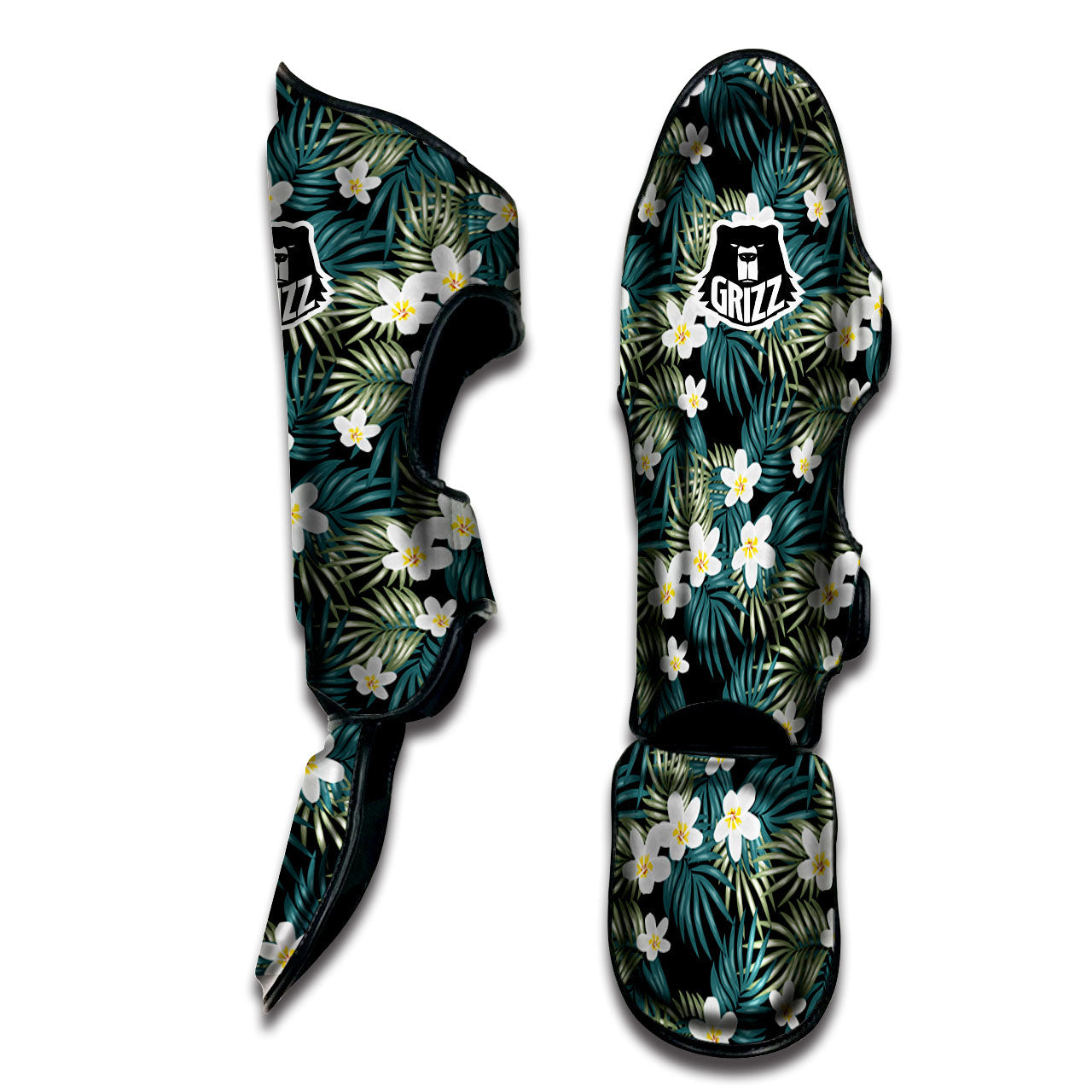 Frangipani Flower Print Pattern Muay Thai Shin Guards-grizzshop