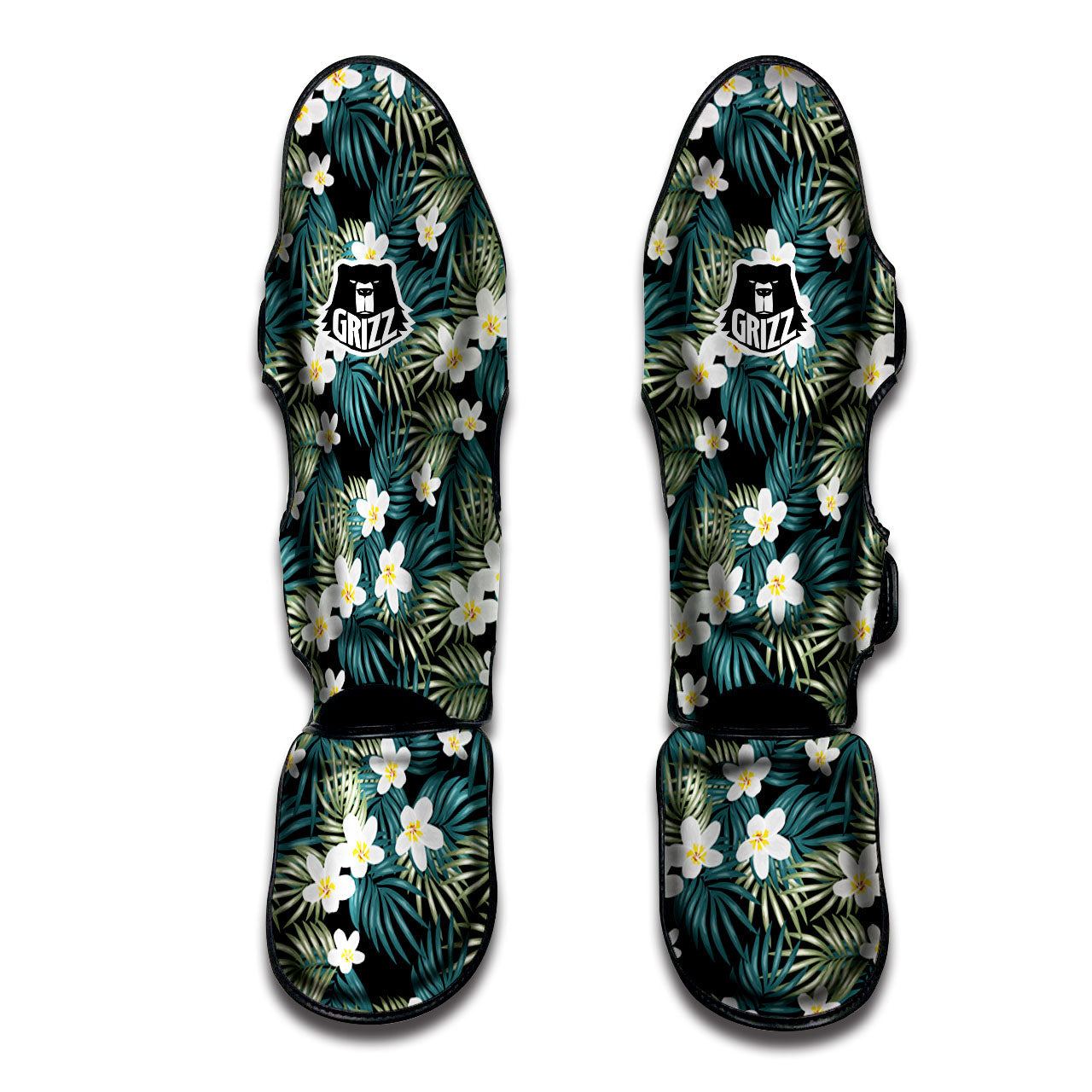 Frangipani Flower Print Pattern Muay Thai Shin Guards-grizzshop