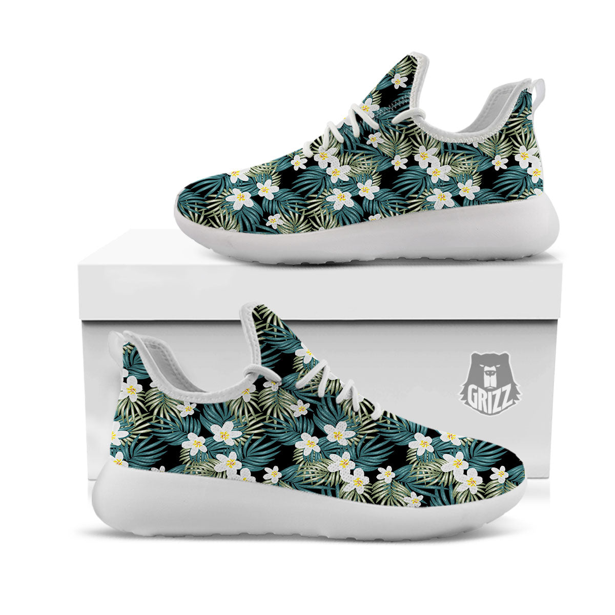 Frangipani Flower Print Pattern White Athletic Shoes-grizzshop