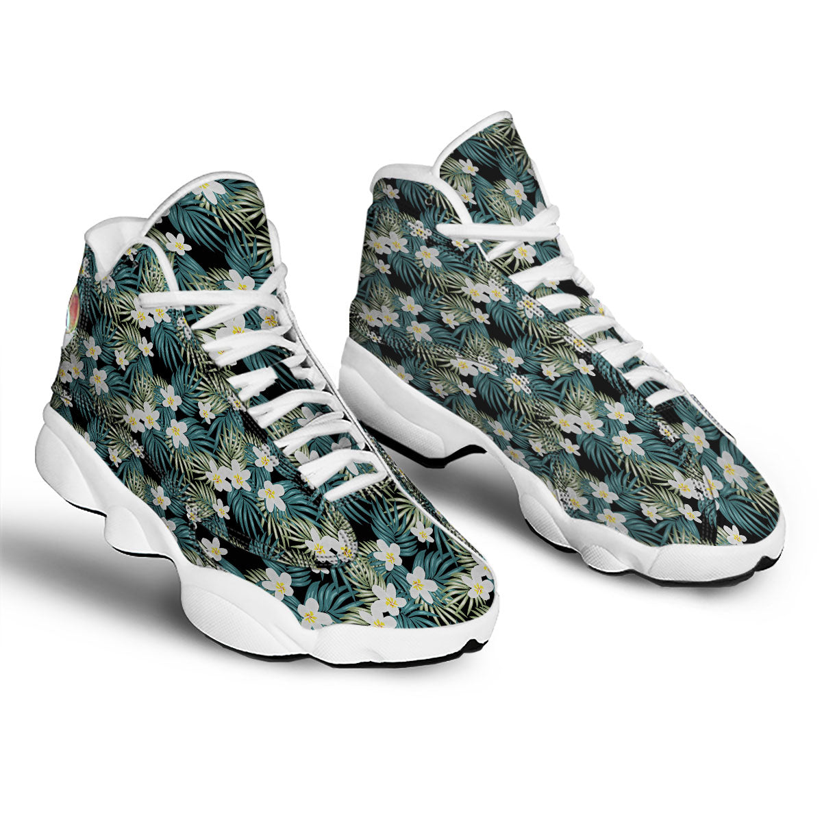 Frangipani Flower Print Pattern White Basketball Shoes-grizzshop