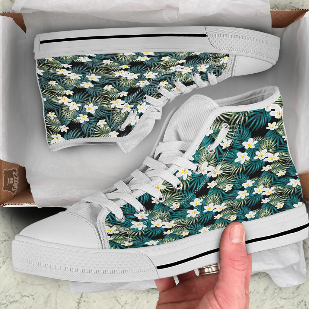 Frangipani Flower Print Pattern White High Top Shoes-grizzshop