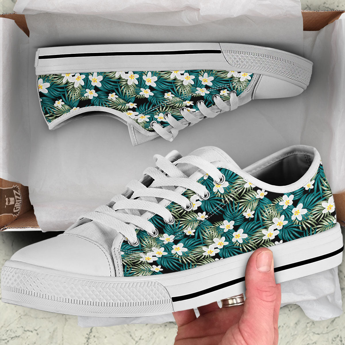 Frangipani Flower Print Pattern White Low Top Shoes-grizzshop