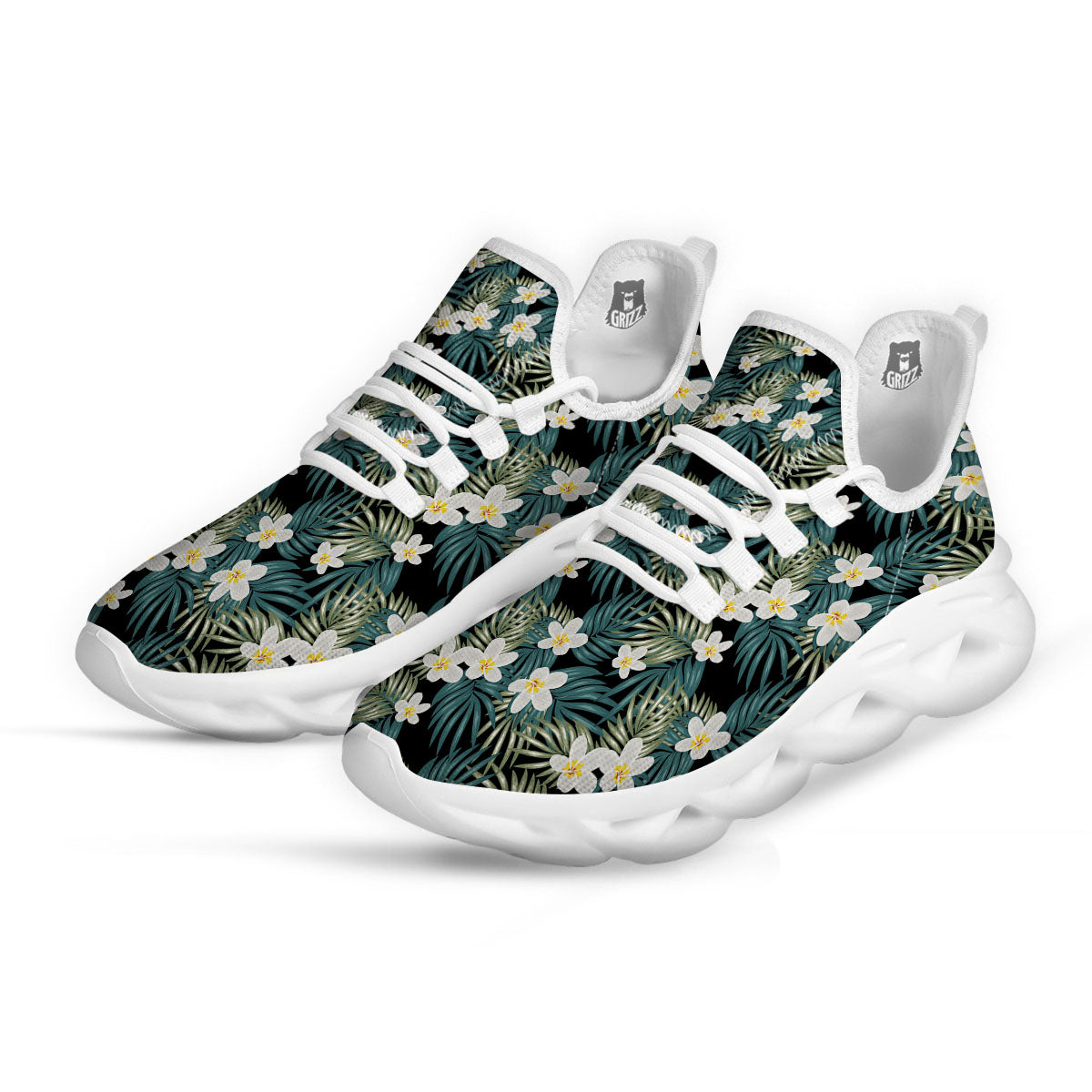 Frangipani Flower Print Pattern White Running Shoes-grizzshop