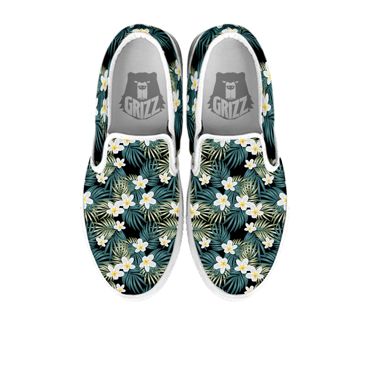 Frangipani Flower Print Pattern White Slip On Shoes-grizzshop