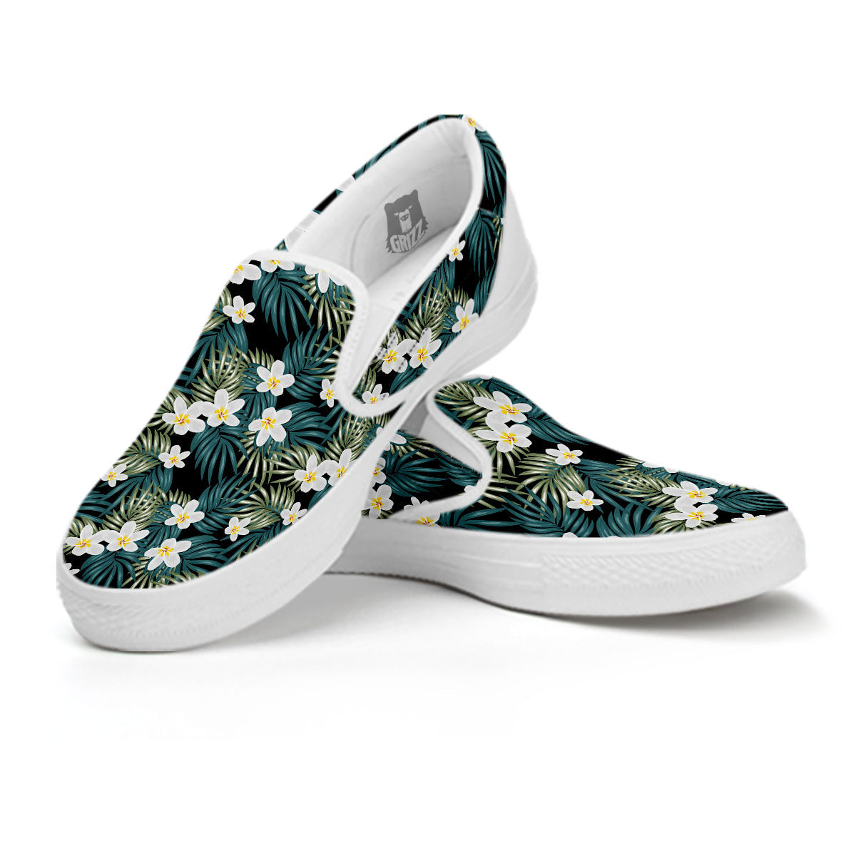 Frangipani Flower Print Pattern White Slip On Shoes-grizzshop
