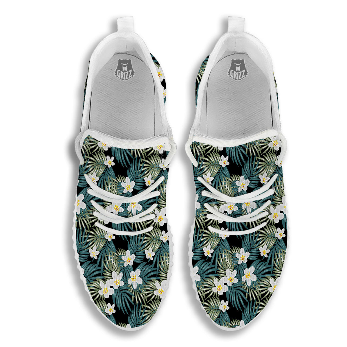 Frangipani Flower Print Pattern White Walking Shoes-grizzshop