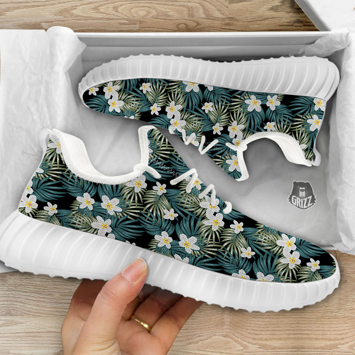 Frangipani Flower Print Pattern White Walking Shoes-grizzshop