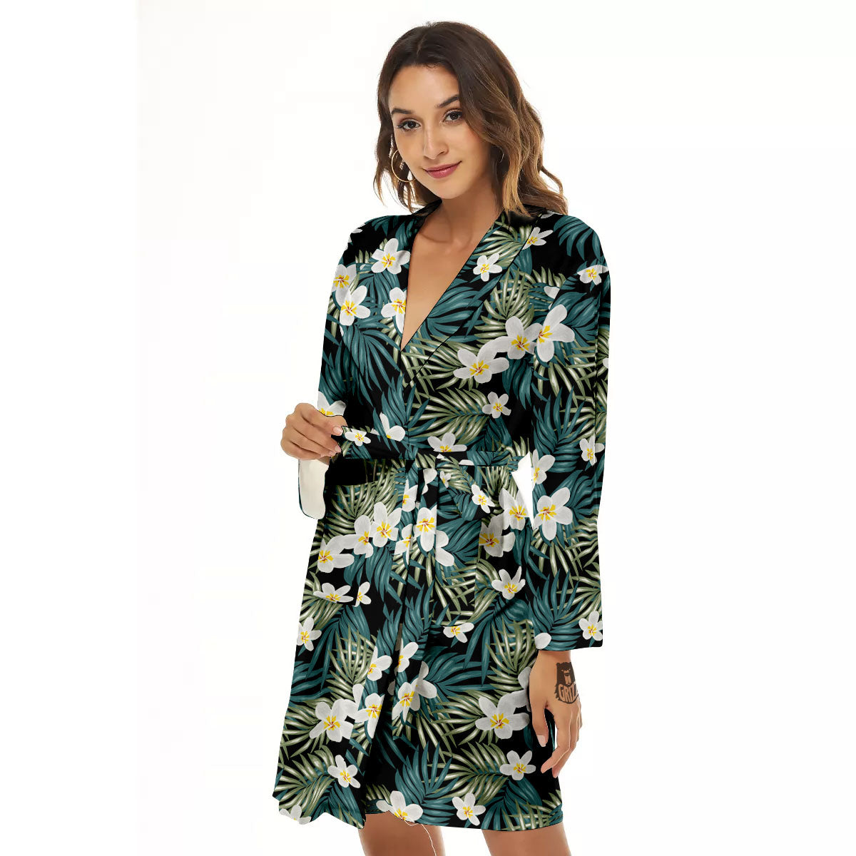 Frangipani Flower Print Pattern Women's Robe-grizzshop