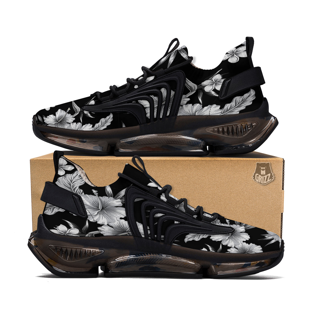 Frangipani White And Black Print Pattern Black Gym Shoes-grizzshop