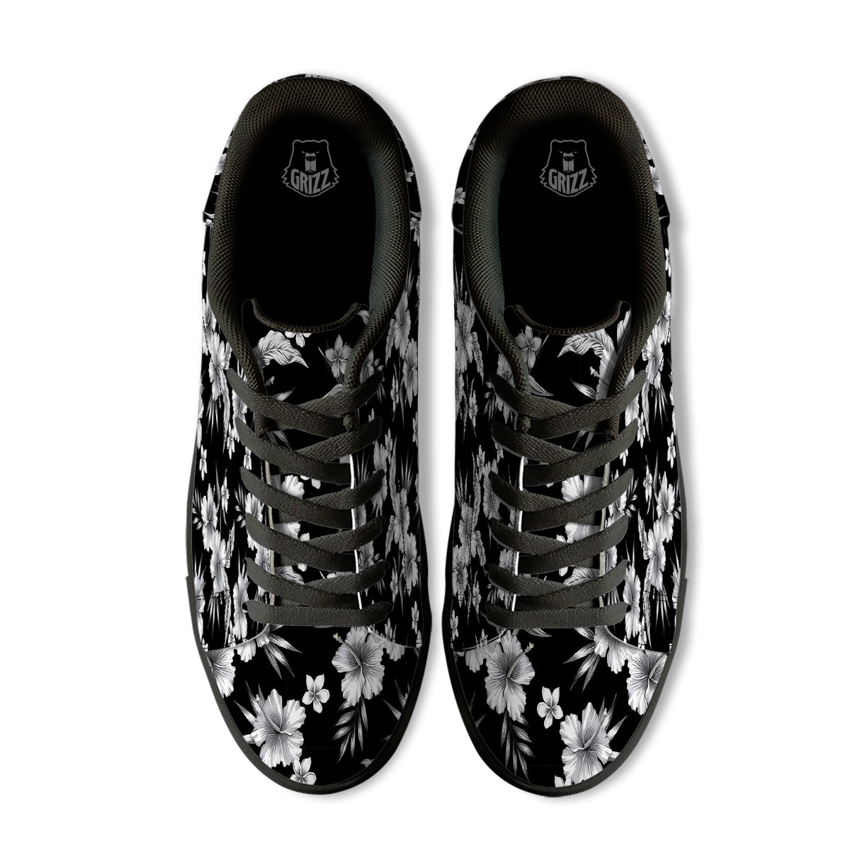 Frangipani White And Black Print Pattern Black Low Top Sneakers-grizzshop