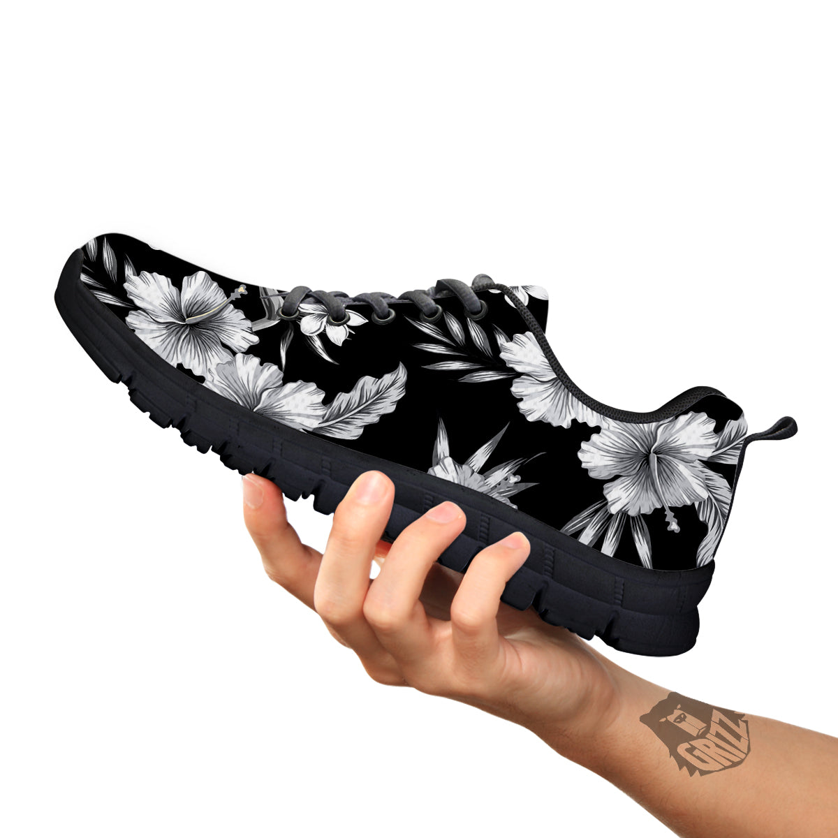 Frangipani White And Black Print Pattern Black Sneaker-grizzshop