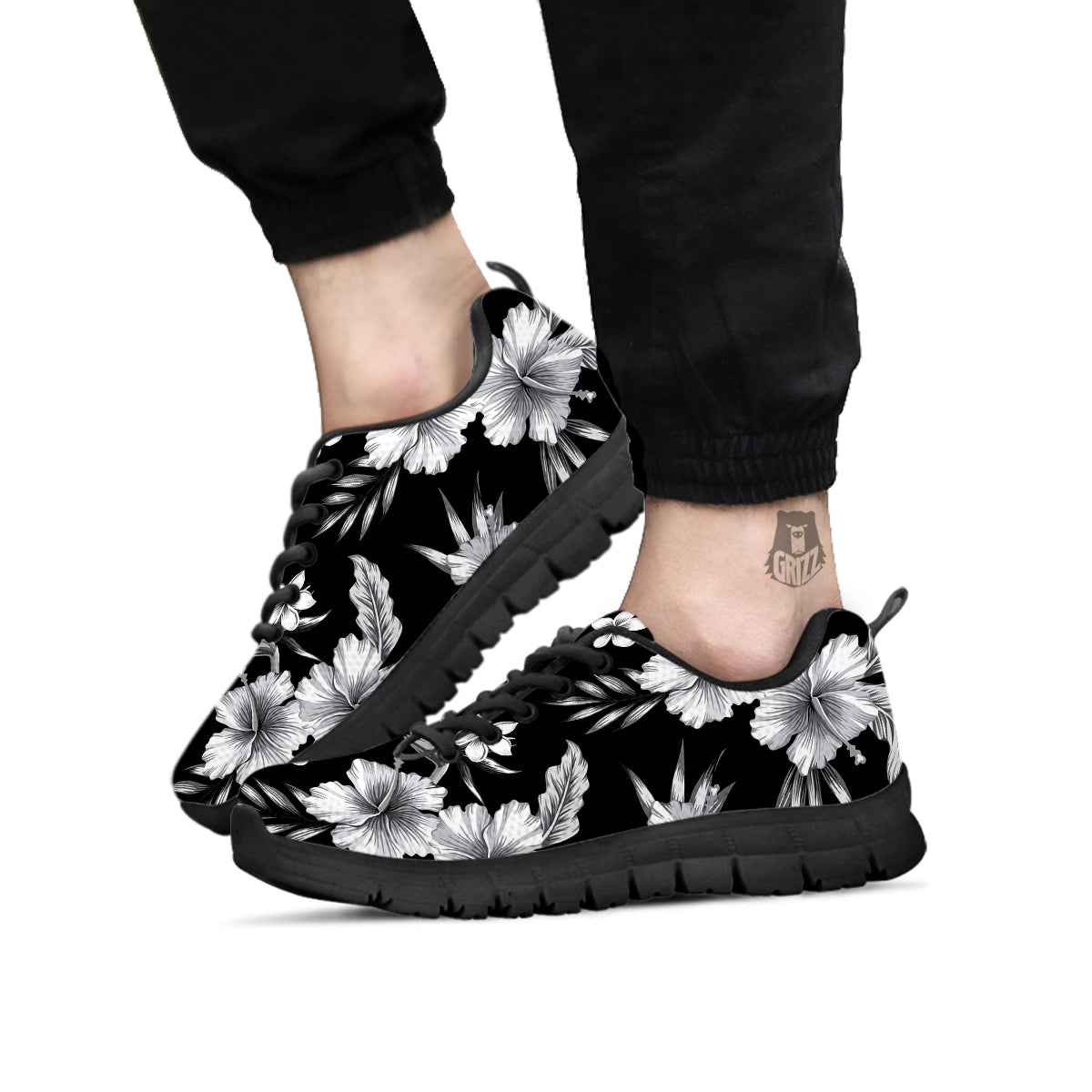 Frangipani White And Black Print Pattern Black Sneaker-grizzshop