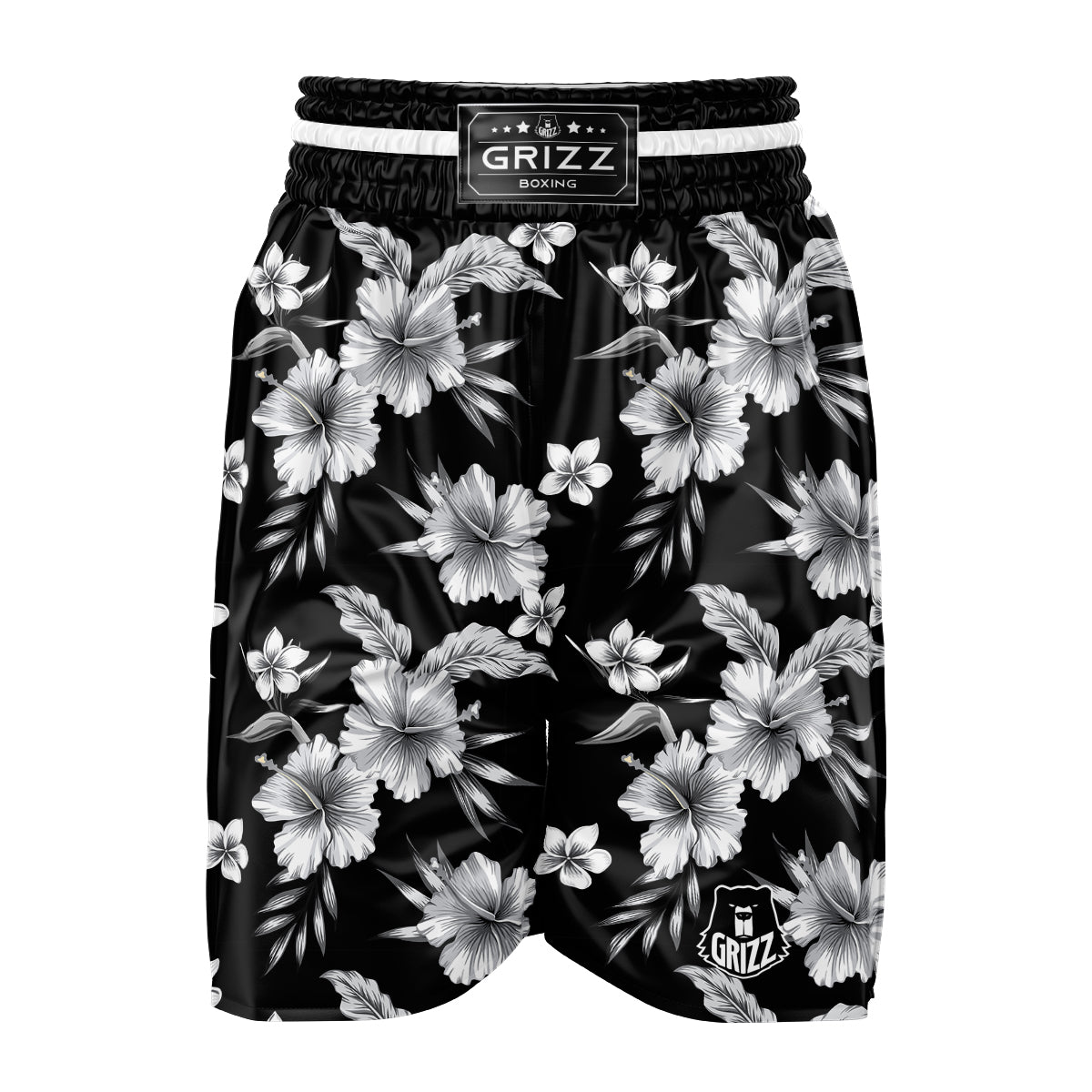 Frangipani White And Black Print Pattern Boxing Shorts-grizzshop