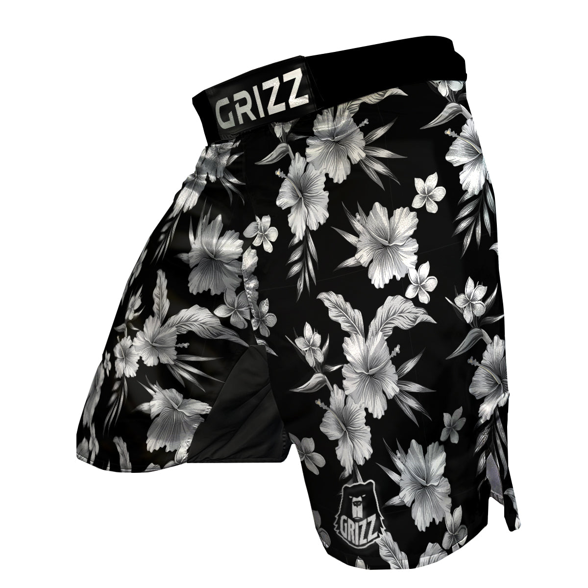 Frangipani White And Black Print Pattern MMA Shorts-grizzshop