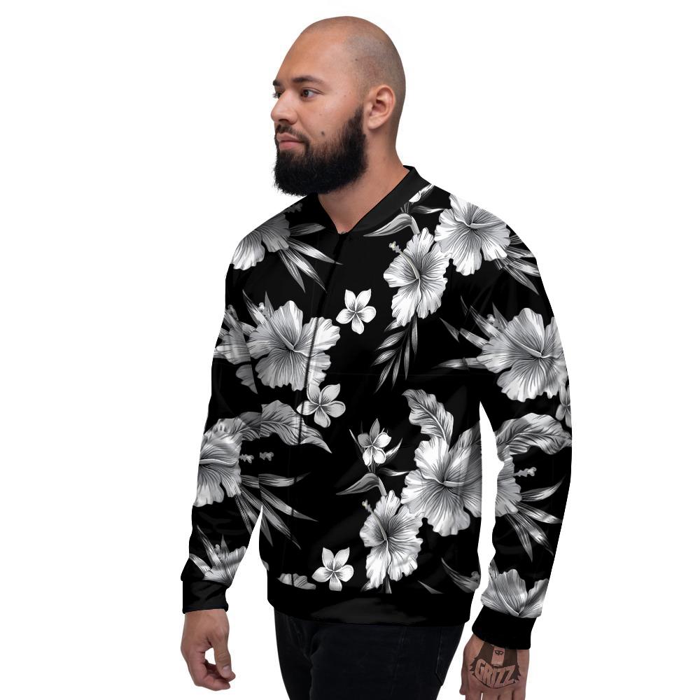 Frangipani White And Black Print Pattern Men's Bomber Jacket-grizzshop