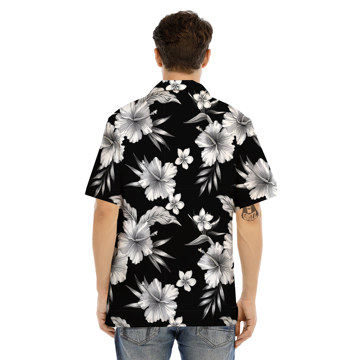 Frangipani White And Black Print Pattern Men's Hawaiian Shirt-grizzshop