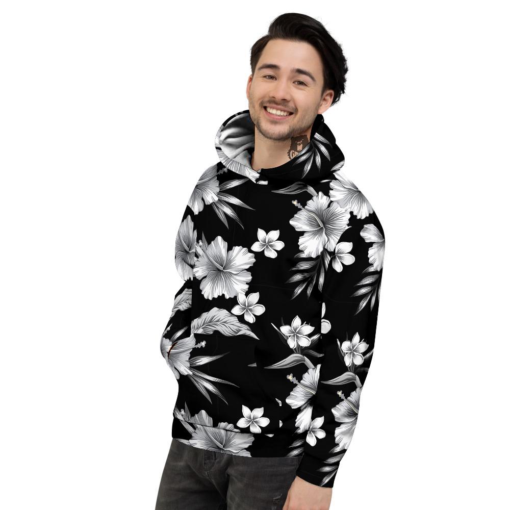 Frangipani White And Black Print Pattern Men's Hoodie-grizzshop