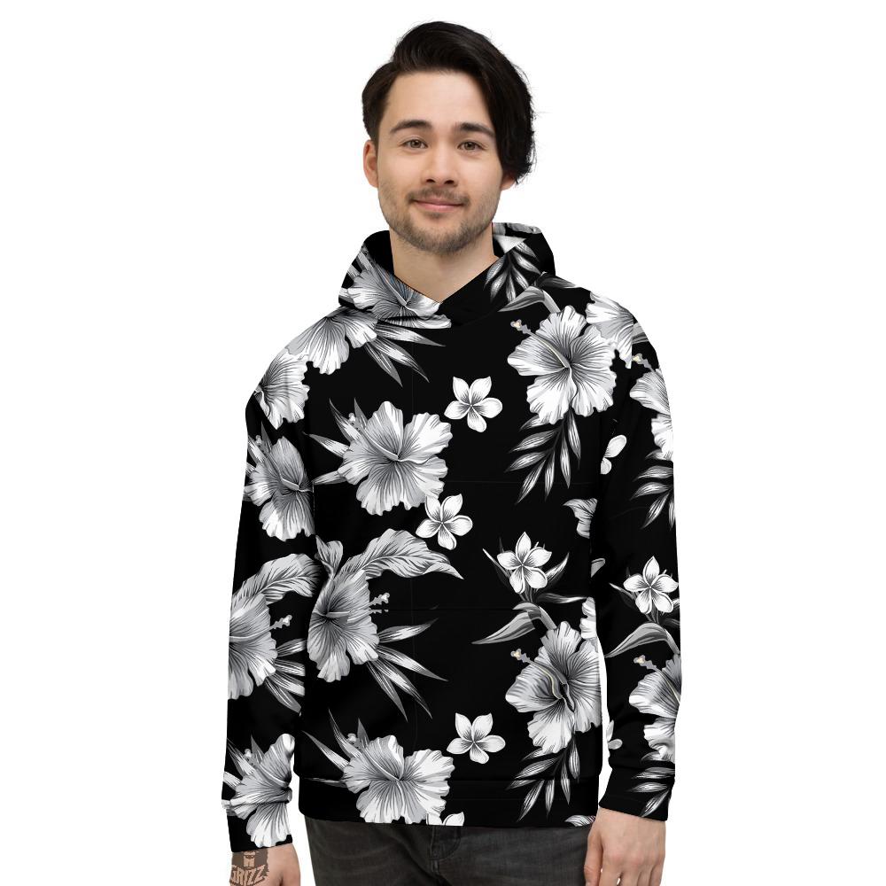 Frangipani White And Black Print Pattern Men's Hoodie-grizzshop
