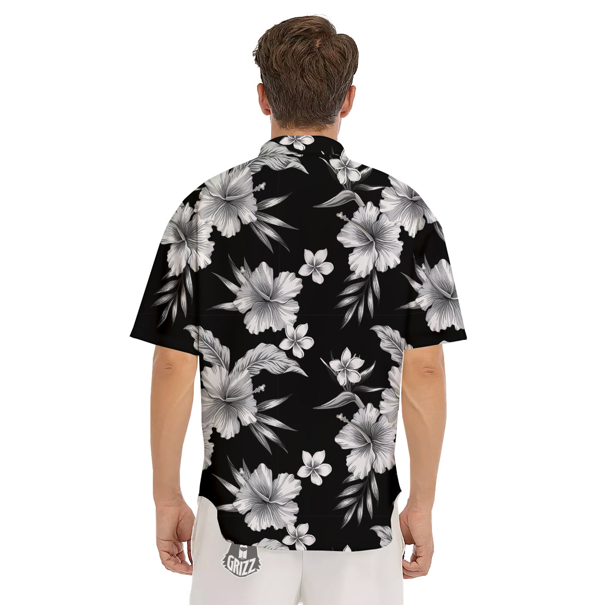 Frangipani White And Black Print Pattern Men's Short Sleeve Shirts-grizzshop