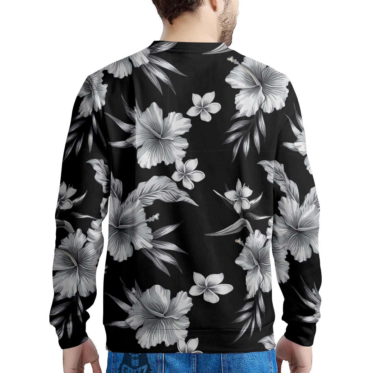 Frangipani White And Black Print Pattern Men's Sweatshirt-grizzshop