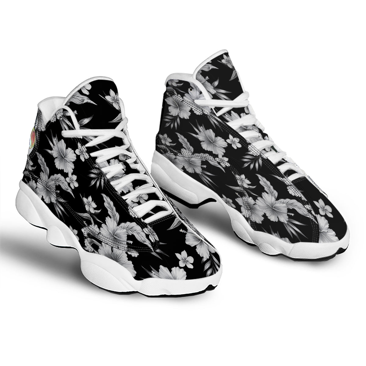 Frangipani White And Black Print Pattern White Basketball Shoes-grizzshop