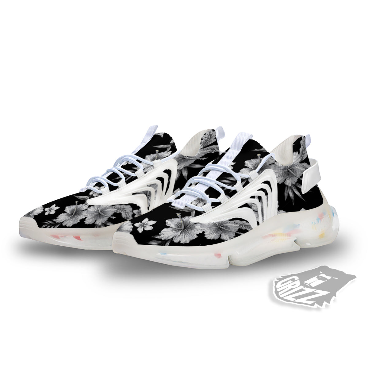 Frangipani White And Black Print Pattern White Gym Shoes-grizzshop