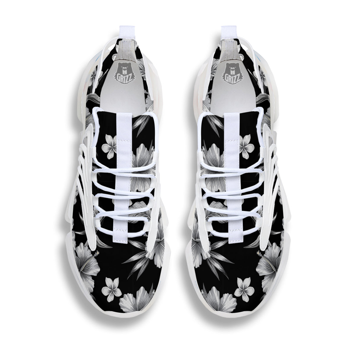 Frangipani White And Black Print Pattern White Gym Shoes-grizzshop