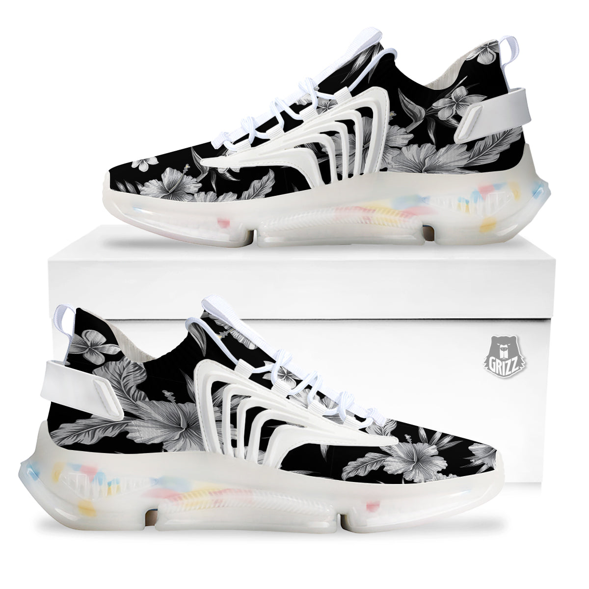 Frangipani White And Black Print Pattern White Gym Shoes-grizzshop