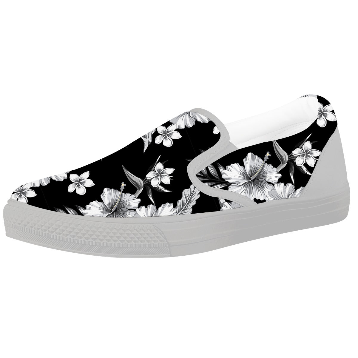 Frangipani White And Black Print Pattern White Slip On Shoes-grizzshop