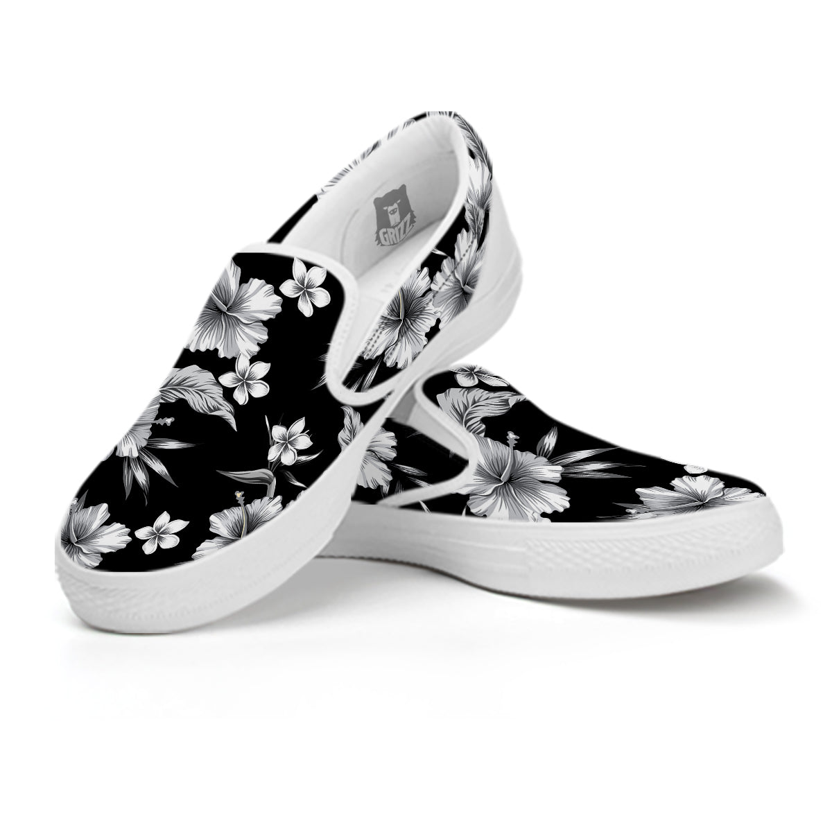 Frangipani White And Black Print Pattern White Slip On Shoes-grizzshop