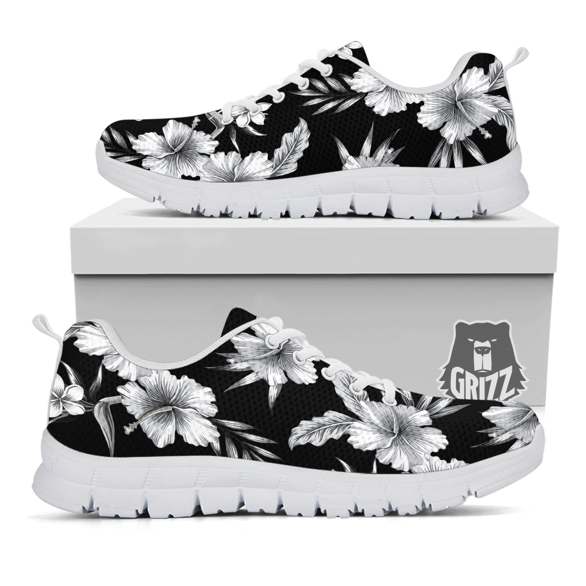 Frangipani White And Black Print Pattern White Sneaker-grizzshop
