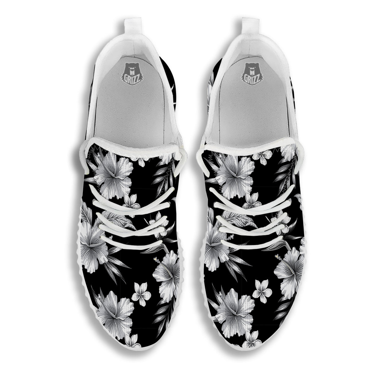 Frangipani White And Black Print Pattern White Walking Shoes-grizzshop